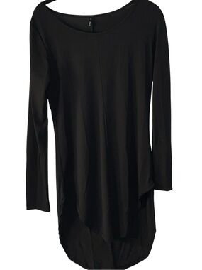 HAODUOYI Black Long-Sleeve Asymmetrical Tunic Top